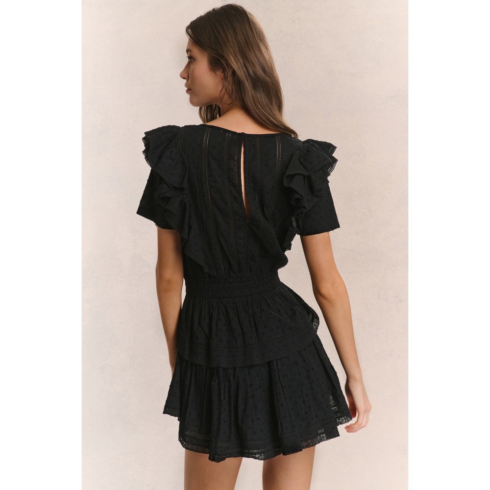 LoveShackFancy Mini Dress‎ Womens Medium Black Natasha Heritage Eyelet Ruffle - Picture 3 of 9